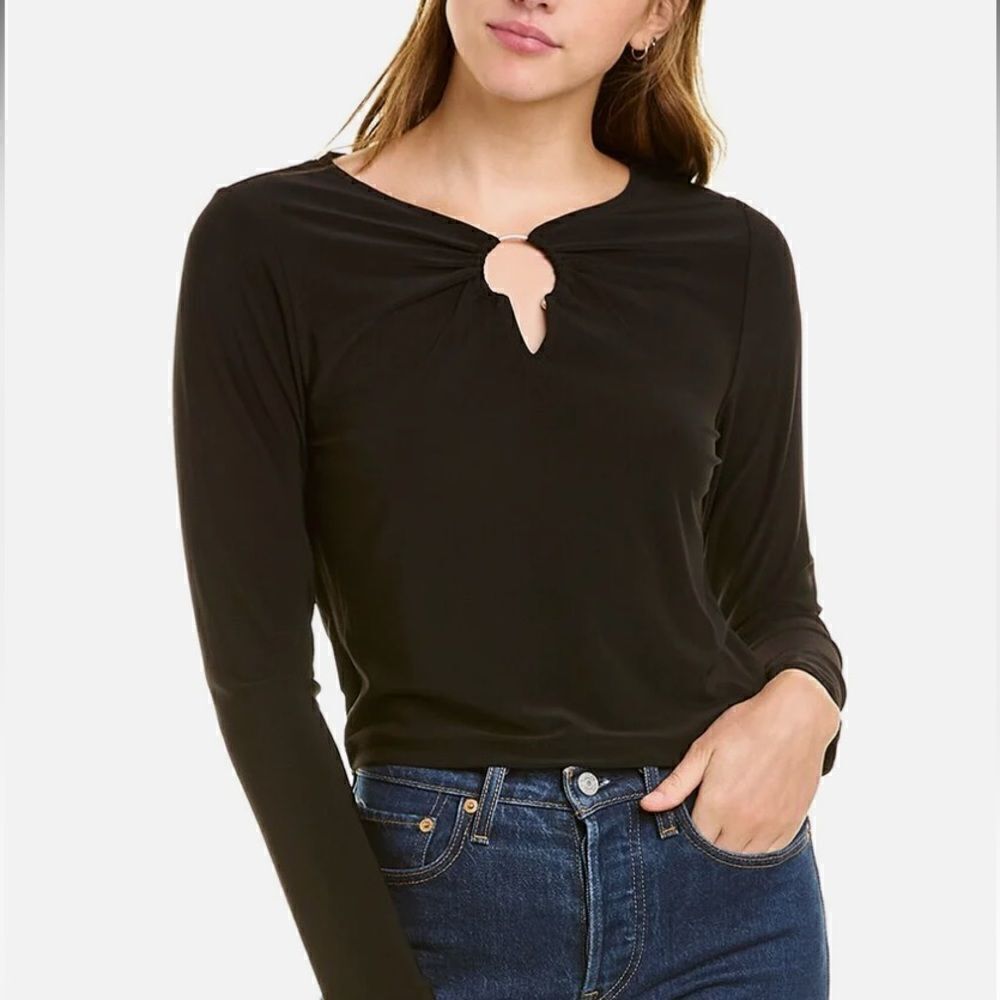 BCBGeneration Women's Keyhole Long Sleeve Top NWT Black size M